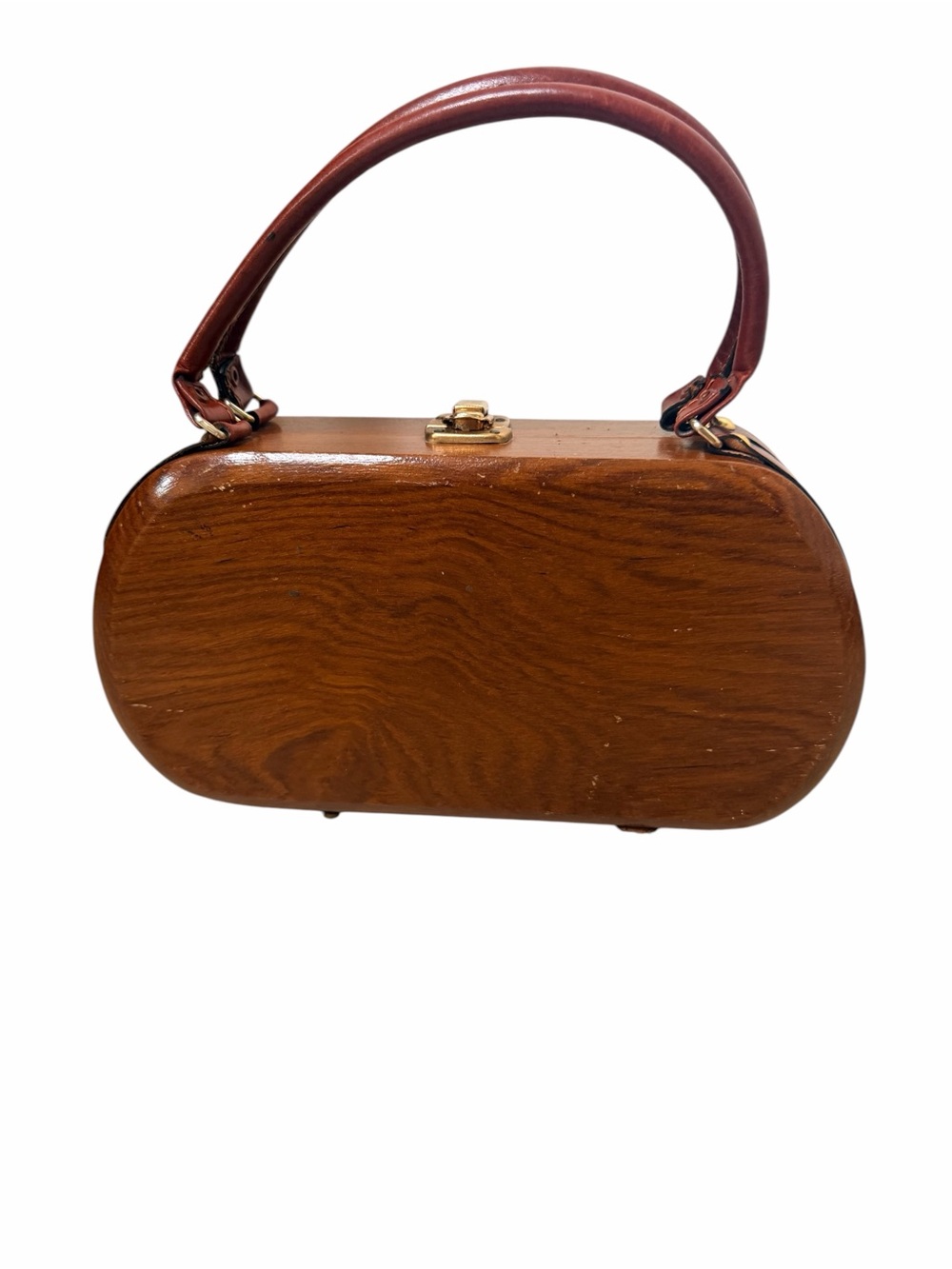 Vintage Rare Wooden Purse with Paisley Printed Fabric.
